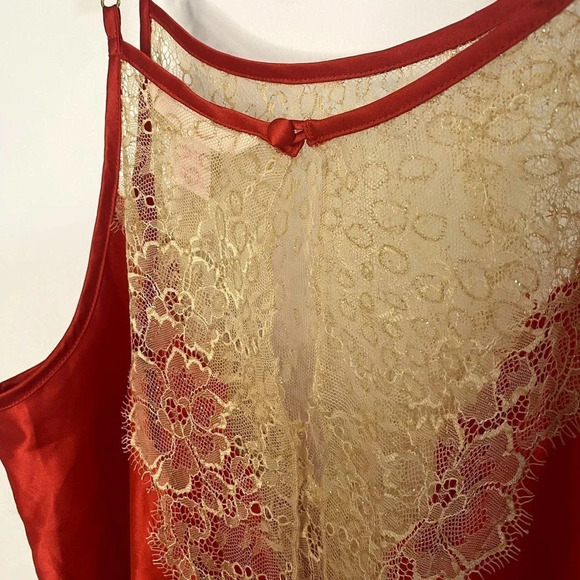 Victoria's Secret Red with Gold Lace Satin Babydoll Slip Lingerie Dress Sz Small - Picture 8 of 8